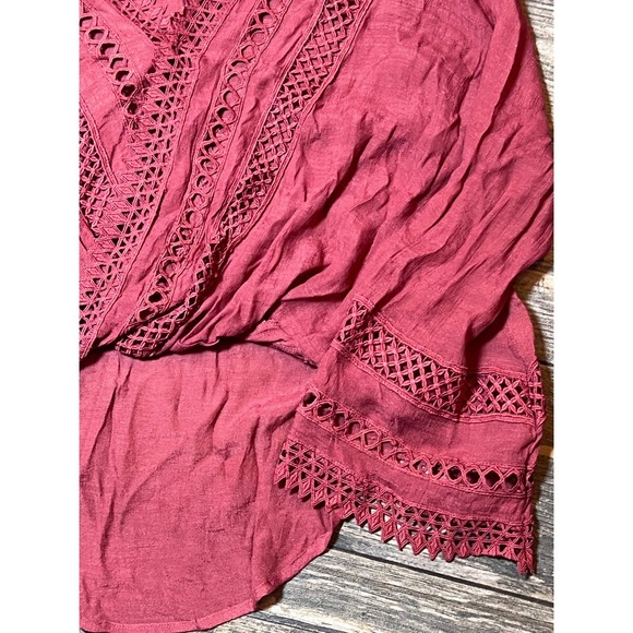 By Together Rust Crochet Lace Surplice Bell Sleeve High Low Blouse Small Peasant - Picture 4 of 9